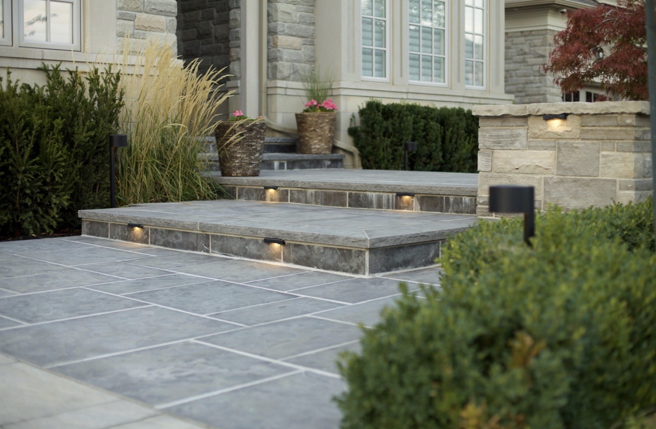 Mc.Angel project: stone entrance steps with planting and outdoor lighting
